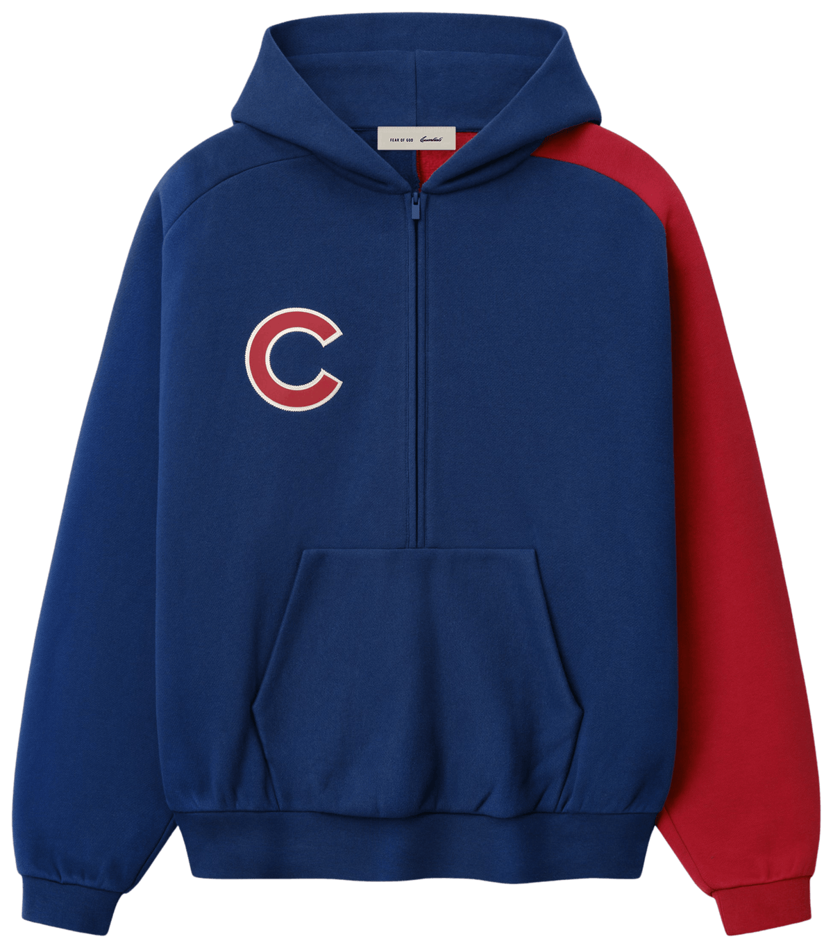 Fear of God Essentials Cubs Raglan Half Zip Sport Hoodie Estate Blue Stone Red