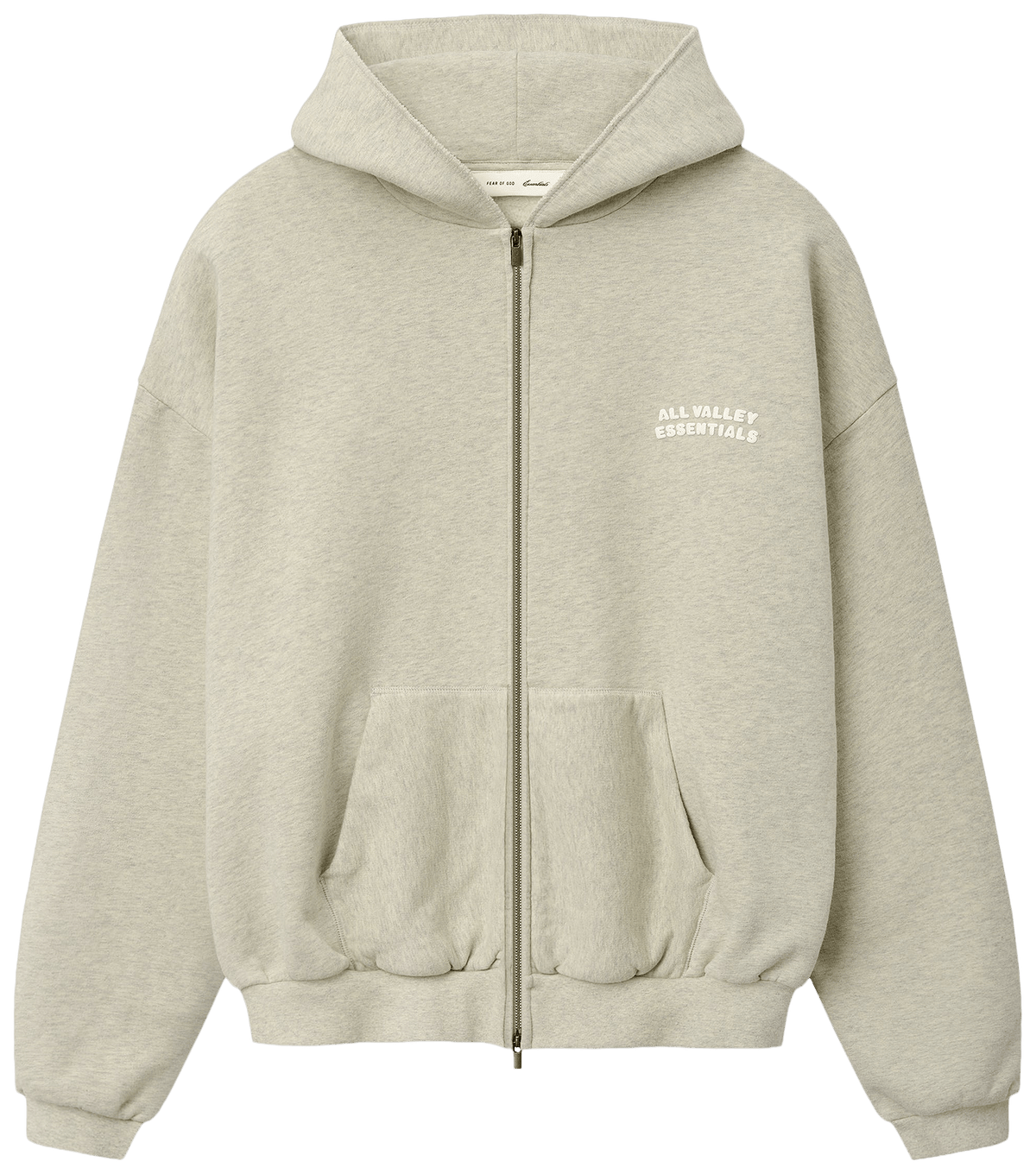 Fear of God Essentials 90s Zip Up Hoodie Washed Vanilla Heather