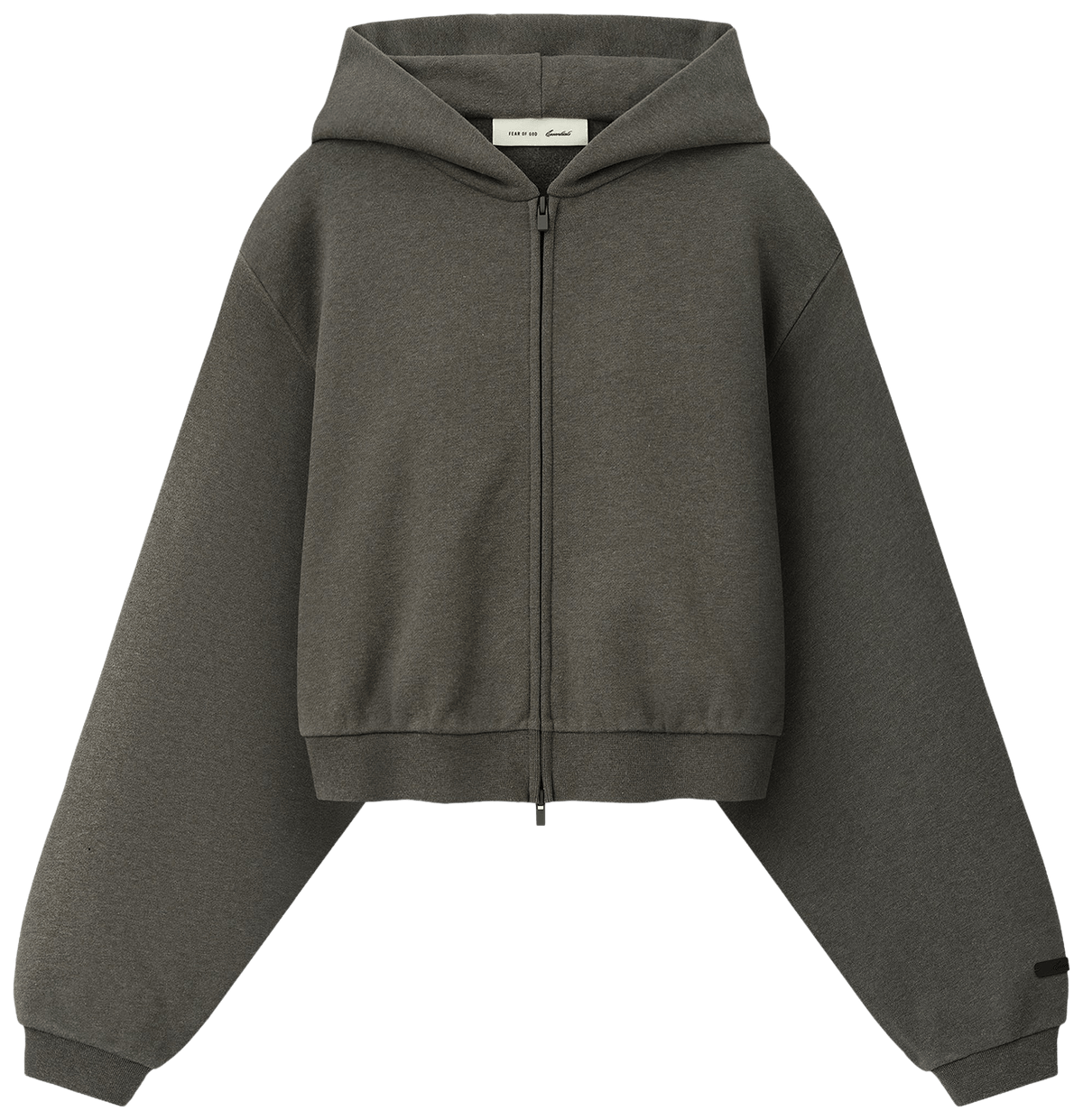 Fear of God Essentials Embossed Cropped Zip Up Hoodie Ash Heather