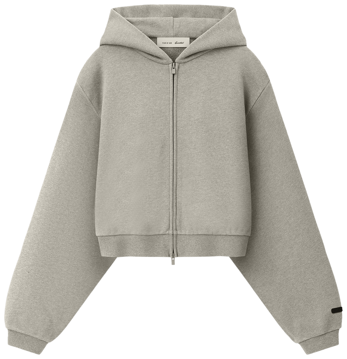 Fear of God Essentials Embossed Cropped Zip Up Hoodie Warm Heather
