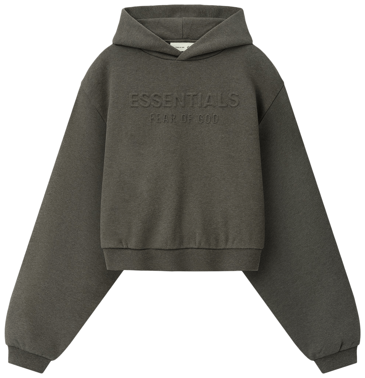 Fear of God Essentials Embossed Cropped Hoodie Ash Heather